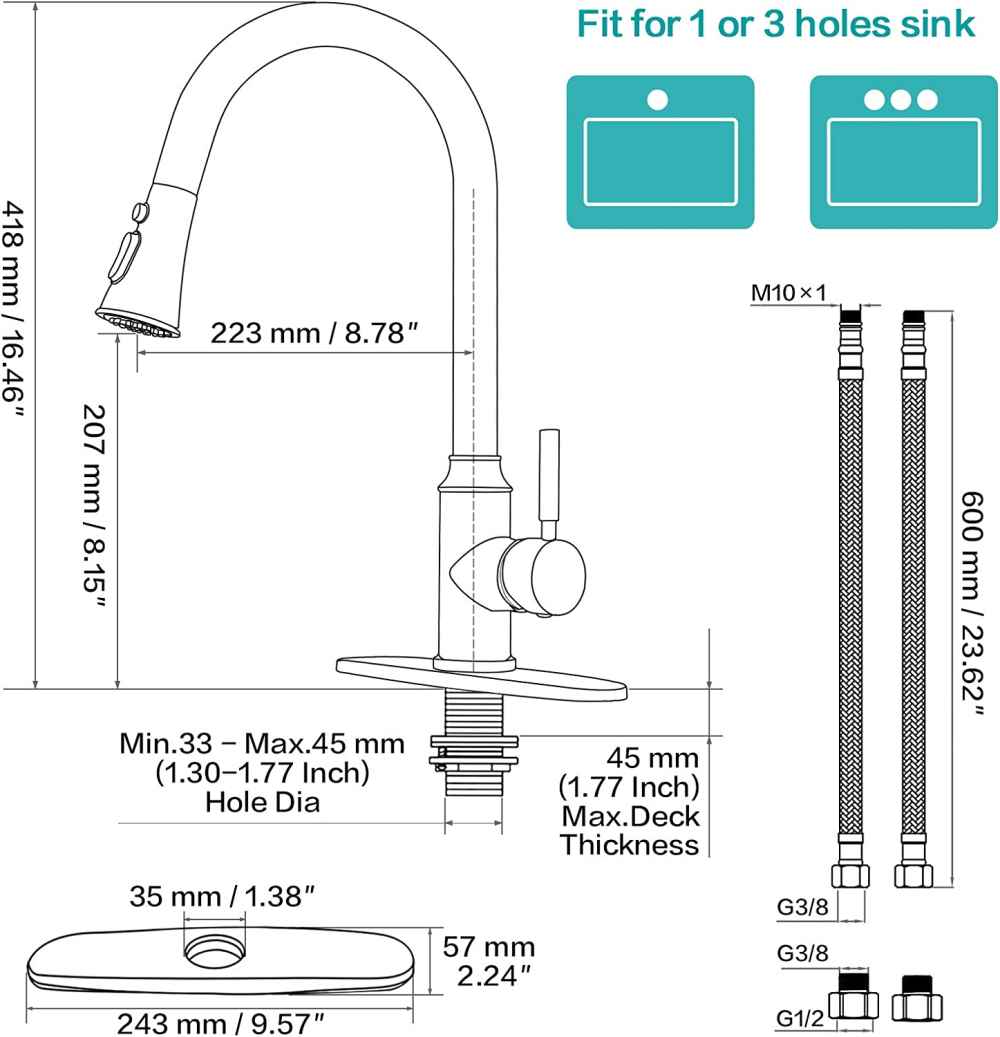 1 Hole Brushed Kitchen Sink Faucet Brushed Nickel Stainless Steel