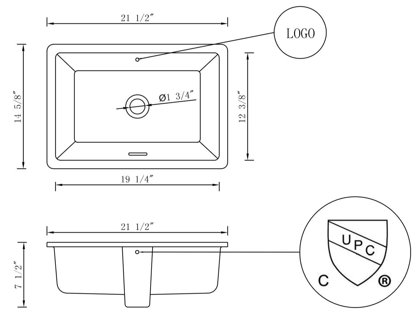 21.5-in. x 14.625-in. Ceramic Bathroom Undermount Sink In White CUPC