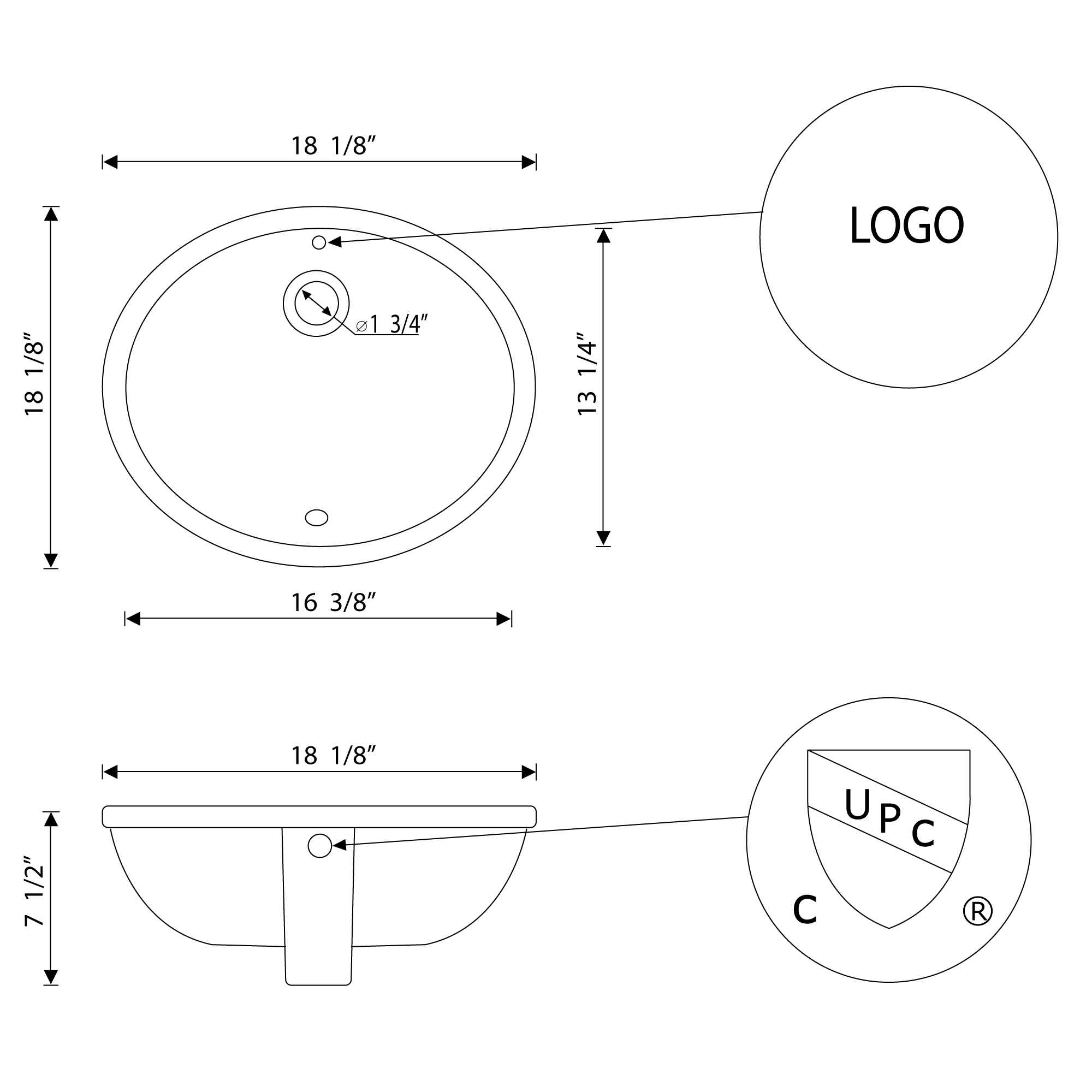 18.125-in. x 15.125-in. Ceramic Bathroom Undermount Sink In White CUPC