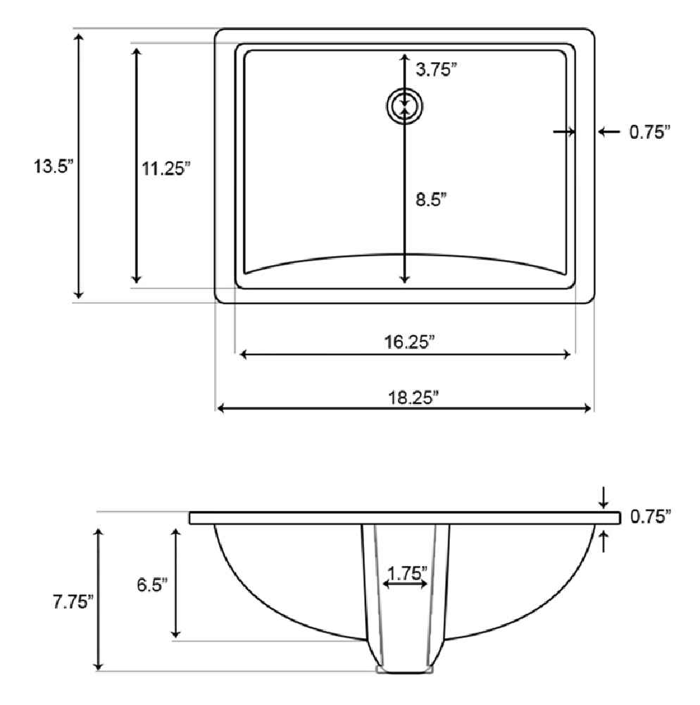 18.25-in. x 13.5-in. Ceramic Bathroom Undermount Sink In White CUPC