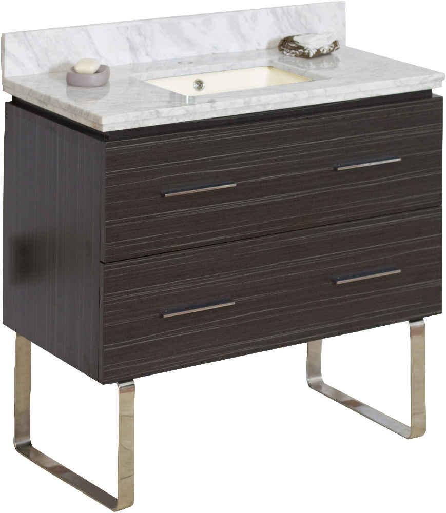 36-in. W Floor Mount Dawn Grey Vanity Set For 1 Hole Drilling Bianca Carara Top Biscuit UM Sink