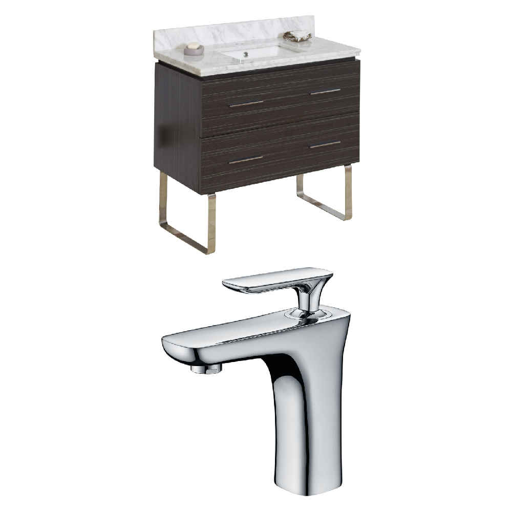 36-in. W Floor Mount Dawn Grey Vanity Set For 1 Hole Drilling Bianca Carara Top White UM Sink