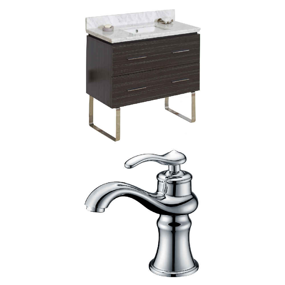 36-in. W Floor Mount Dawn Grey Vanity Set For 1 Hole Drilling Bianca Carara Top Biscuit UM Sink