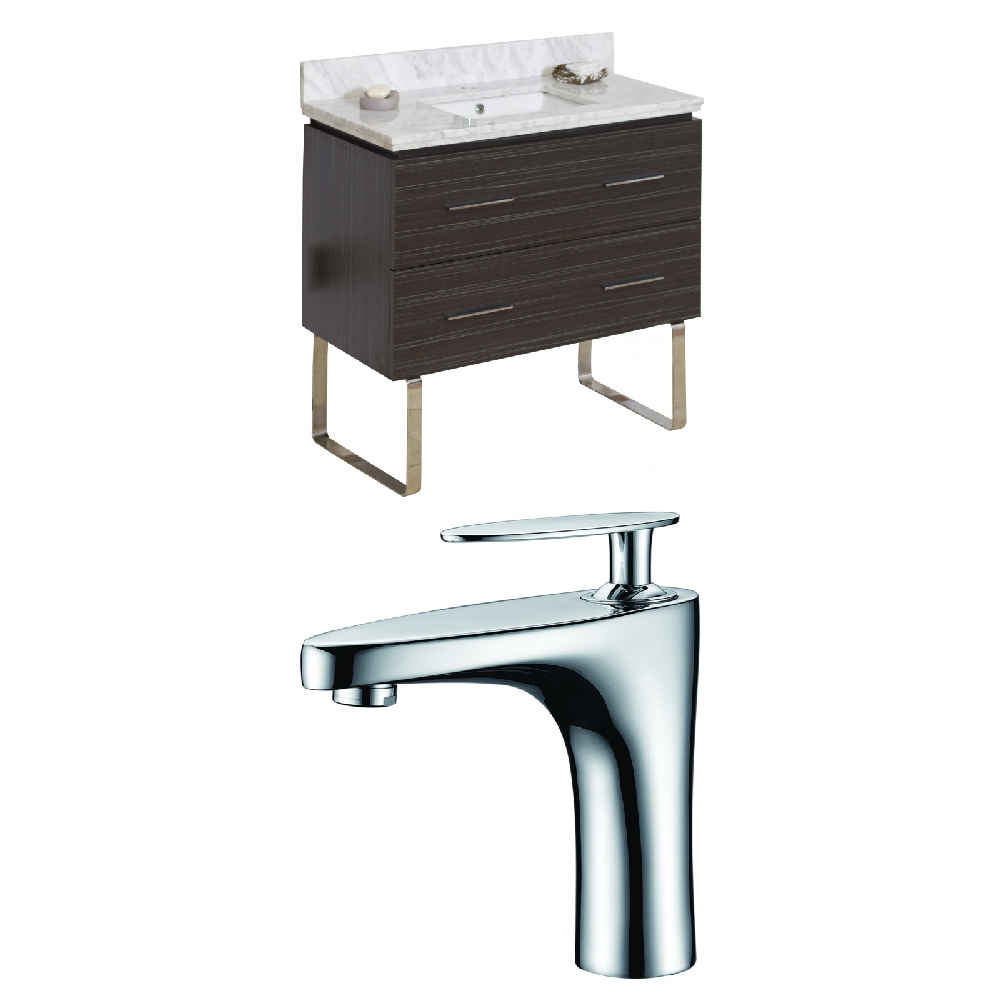 36-in. W Floor Mount Dawn Grey Vanity Set For 1 Hole Drilling Bianca Carara Top Biscuit UM Sink