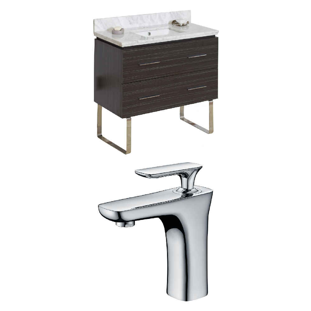 36-in. W Floor Mount Dawn Grey Vanity Set For 1 Hole Drilling Bianca Carara Top Biscuit UM Sink