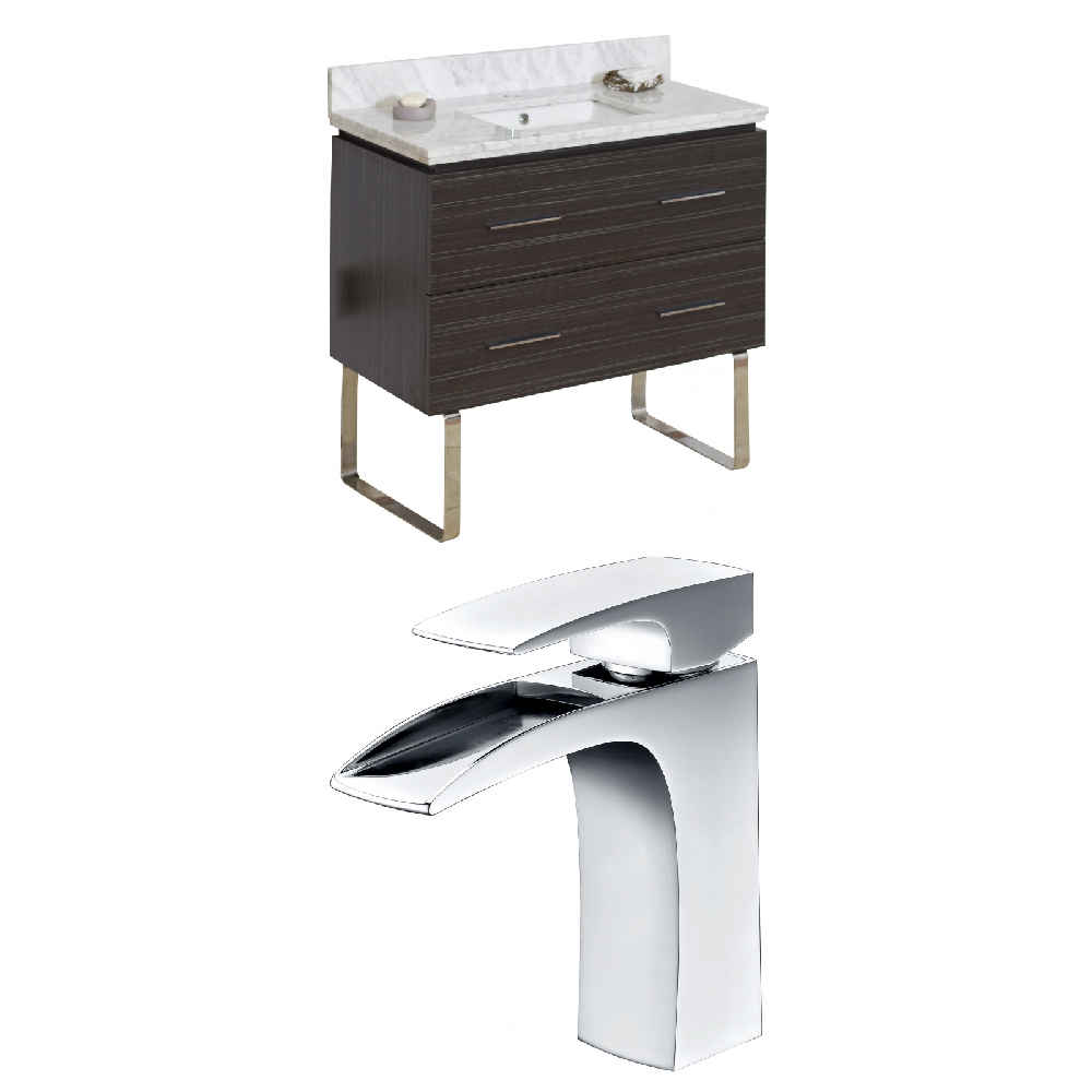 36-in. W Floor Mount Dawn Grey Vanity Set For 1 Hole Drilling Bianca Carara Top Biscuit UM Sink