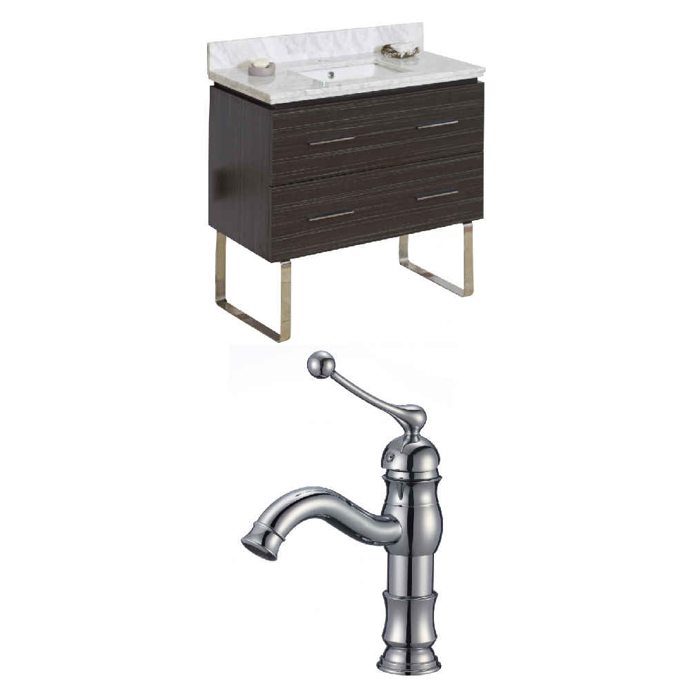 36-in. W Floor Mount Dawn Grey Vanity Set For 1 Hole Drilling Bianca Carara Top Biscuit UM Sink